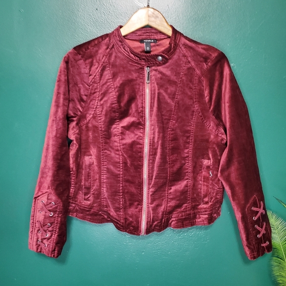 torrid Jackets & Blazers - Torrid Velvet Full Zip Moto Jacket Burgundy 00